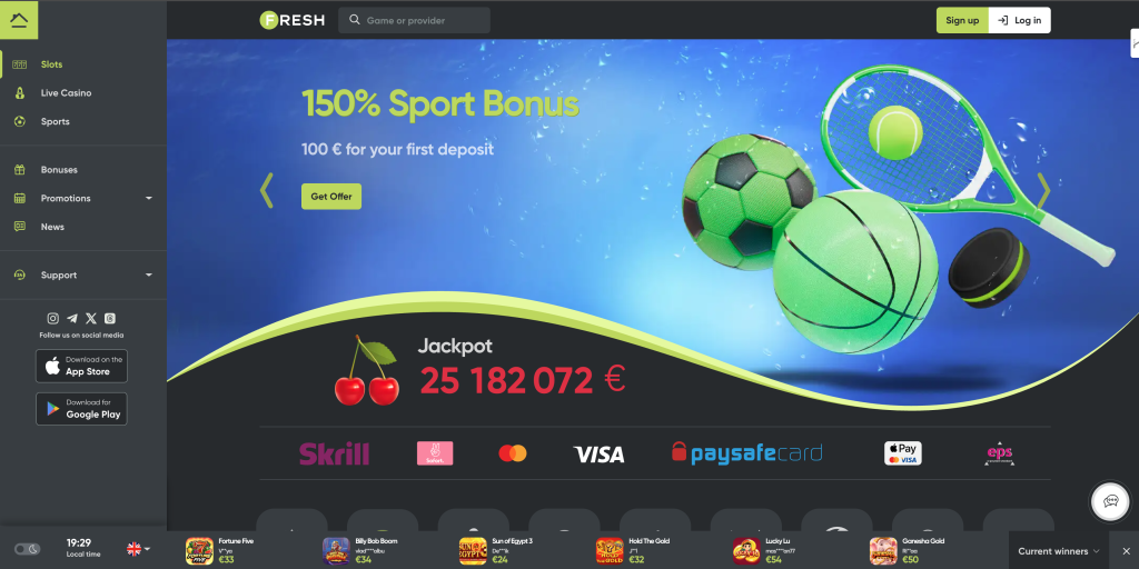 Fresh Casino desktop slot gaming interface