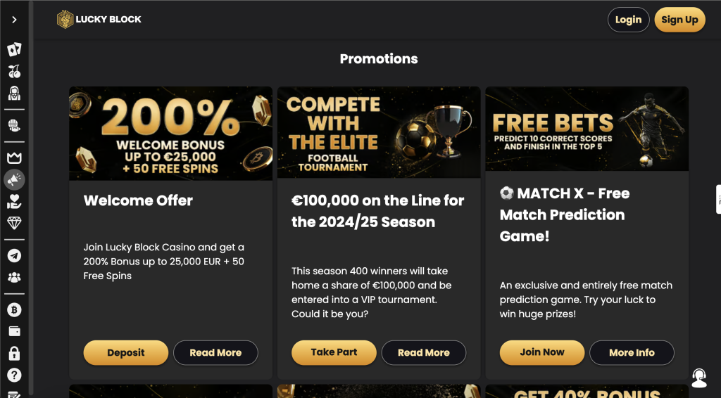 block casino promos interface on desktop