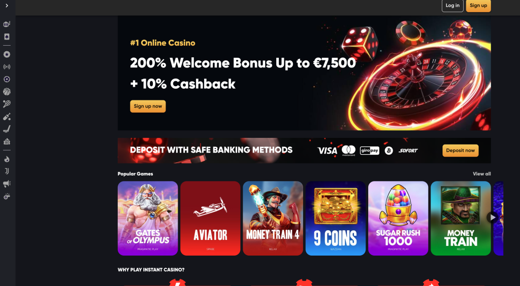 Instant Casino desktop interface