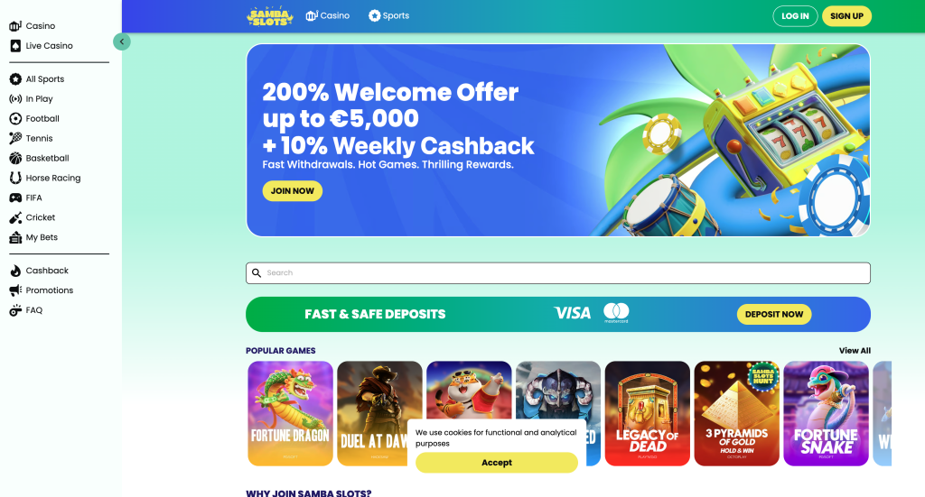 Samba Slots Desktop Interface